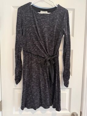 Anthropologie Charcoal Marled Long-Sleeve Tie-Waist Dress